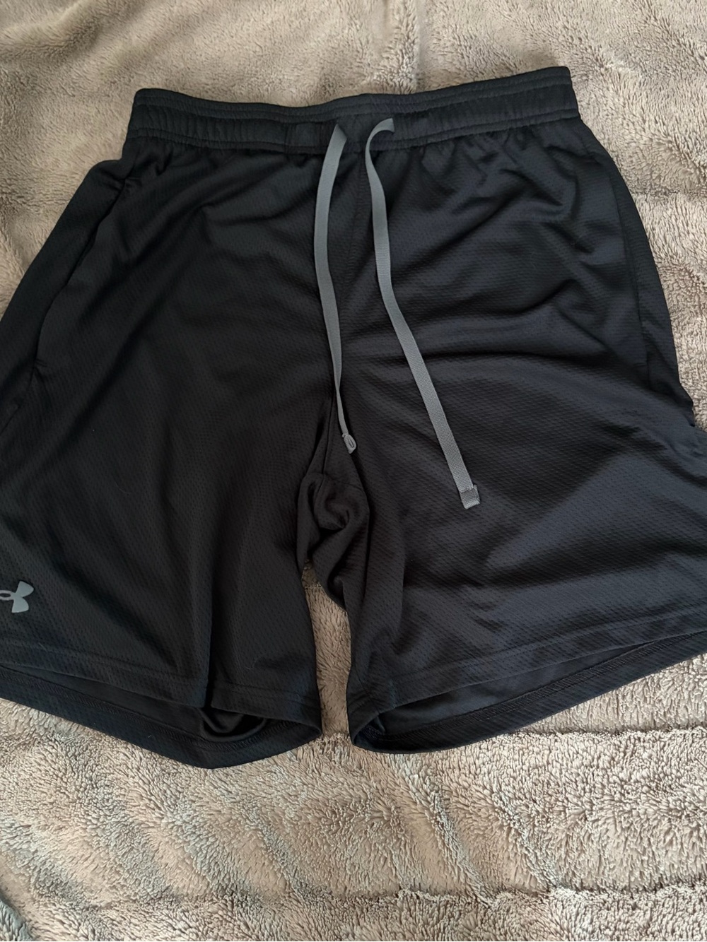 Under Armour Men's Black Athletic Mesh Shorts with Gray Drawstring